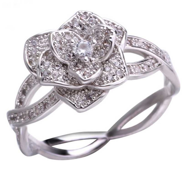 925 Sterling Silver Sapphire Rose Ring - Picture 1 of 10